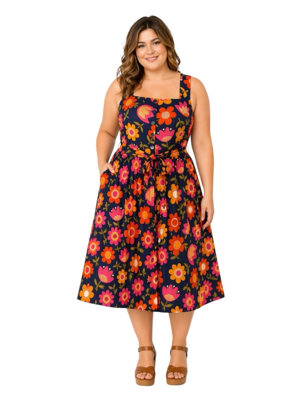 Princess Highway Floral Dress Size 14 Linen Blend Retro Boho Cottagecore Midi